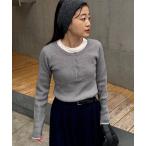 ニット セーター ヘンリーネック配色アンチピリングニット レディース