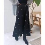 ショッピングロングスカート スカート フラワー刺繍ベロアロングスカート