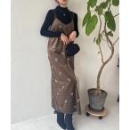 ワンピース フラワー柄刺繍 ベロアキャミワンピース