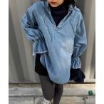 ブラウス シャツ デニムフーディーシャツ レディース