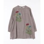 ブラウス シャツ コットンビエラ先染めシャンブレービッグポピーブーケ刺繍チュニックブラウス レディース