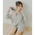 ショッピングパイル カーディガン 「セットアップ対応」ポンポン付きファーフードケーブルニットカーディガン レディース