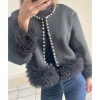 ジャケット ノーカラージャケット パール付きフリルジャケット レディース