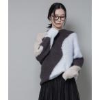 ショッピングnano ニット セーター モヘヤ起毛カーブパターンブロッキングニット レディース