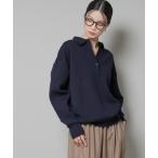 ニット セーター スウェットライク衿付きボタンニット レディース