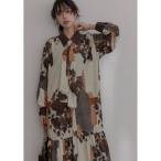 ワンピース カウ柄デニムコラージュptボウタイOP