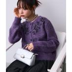 カーディガン 刺繍ビジューニットカーディガン レディース