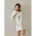 ワンピース ヘアリーオフショルニットミニワンピース