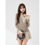 ワンピース シャツドッキングプリーツミニワンピース