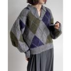 ショッピングアーガイル ニット セーター キーネックアーガイルモヘアタッチニットトップス レディース