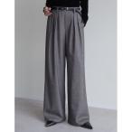 パンツ 「低身長/高身長サイズ有」ミックスツイードorストライプダブルタックワイドパンツ レディース
