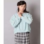 トレーナー 「100-160」「WEB限定商品/裏起毛/チュールフリル/ワンポイント刺繍/クロップド丈」チュールスリーブクロップドトレーナー