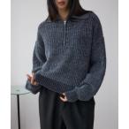 ニット セーター ラメベロアハーフZIPニットトップス レディース