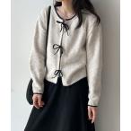 ショッピングニットタイ カーディガン リボンタイ付き配色ニットカーディガン レディース
