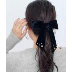 ヘアクリップ パールビジューベロアリボンバレッタ
