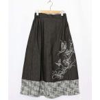 ショッピングラメ スカート 553249：ラメツイード切替 花蝶刺繍デニムスカート