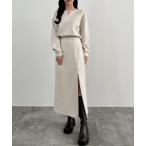 セットアップ キーネックトップス＋裾ファスナーＩラインスカート レディース