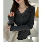 ショッピングカーデ カーディガン レース レイヤード風 スカラップ カーデ レディース