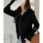 ショッピングカーデ カーディガン パール ボタン リブニット カーデ レディース