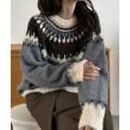 ニット セーター 「Eclat one」ノルディック柄 クルーネック セーター レディース