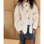 コート アウター ハイネック紐締め＆ふわふわボアジャケット レディース