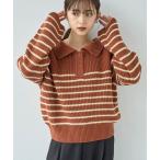 ショッピングボーダー ニット セーター パネルボーダー ポロニット「585149」 レディース