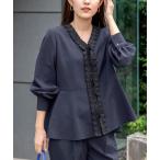 ブラウス シャツ 「セットアップ対応」ウォッシャブル衿プリーツペプラムブラウス レディース