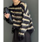 ニット セーター マルチボーダーシャギーニット レディース