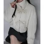 ダウンコート ダウンジャケット ビジューリボンキルティングコート レディース