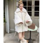 ショッピングポンチョ コート アウター ファー付ポンチョ風パフィーコート レディース