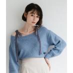 ニット セーター 2025秋冬新作 ベロア肩リボンふわふわニット レディース