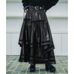 ショッピングレース スカート レースラインフェイクレザースカート(HARE)