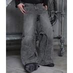  широкий брюки джинсы [Spielio]Eyelet belted denim / отверстие bell tedo Denim мужской женский 