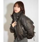 ブルゾン アウター ヴィンテージフェイクレザーリボン中綿ブルゾン レディース