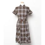 「BURBERRY」 チェック柄シャツワンピース 36 ブラウン レディース