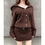 ワンピース カーディガン風ニットワンピ　ベルト付き