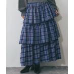 ショッピングティアード スカート チェック柄ティアードロングスカート