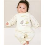 ベビー服 ロンパース 「スヌーピー」格子ニットキルト　長袖カバーオール