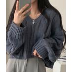 ニット セーター Vネックショート丈ケーブルニット レディース