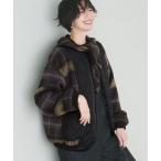 ショッピングLIVE コート アウター リブ　イン　コンフォート　くぼっちとコラボ　パッとはおって素敵な　中わたキルティングとシャギーチェックのドッキングコート「ブラック