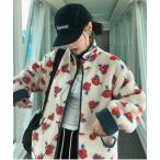 ショッピングもこもこ ブルゾン アウター バラ柄もこもこブルゾン レディース