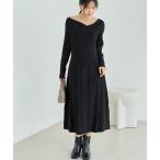 ワンピース 「洗える」リブ切替えドレープネックニットワンピース