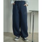 スウェットパンツ ジャージ ラインストーンバレルレッグスウェットパンツ/rhinestone barrel leg sweatpants レディース