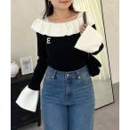 ニット セーター オフショルライクフリルリブニット レディース