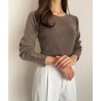 ショッピングストレート ニット セーター 「骨格ストレート向け」袖ボタンVネックニット レディース