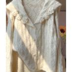 ショッピングカーディガン カーディガン 花モチーフセーラーカラーゆったり透かし編みカーディガン レディース