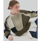 ニット セーター ケーブルパッチワークニット レディース