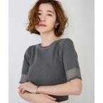 ニット セーター 袖口シアー5分袖リブニット レディース