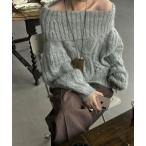 ショッピングオフショルダー ニット セーター オフショルダーライク ケーブルニットプルオーバー レディース