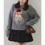 ニット セーター ニット帽クマプルオーバー レディース